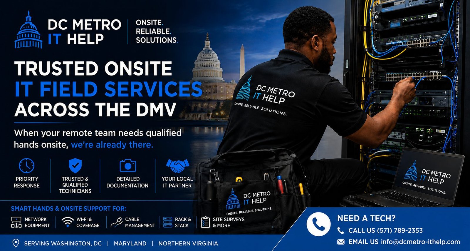 DC Metro IT Help field technician working onsite in the DC Metro area