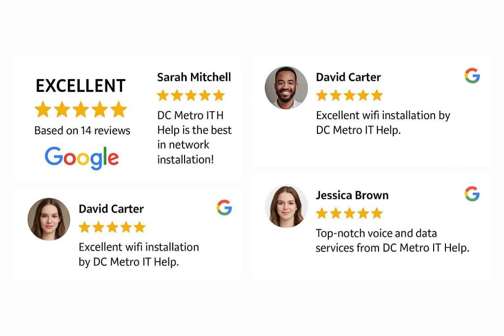 Customer reviews highlighting top-rated IT services in the DC Metro area